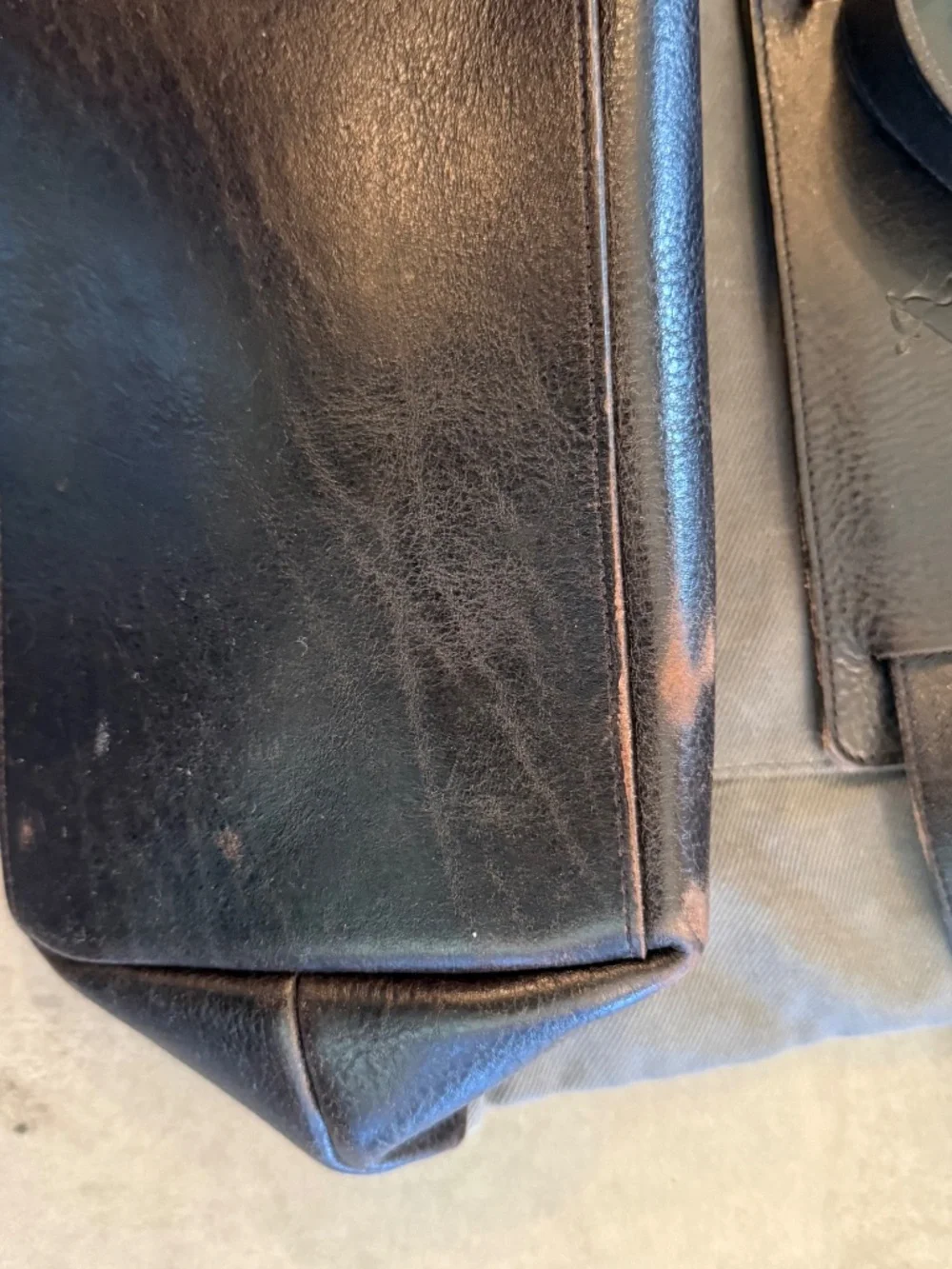Ernest Alexander Varick gray twill canvas briefcase, dark brown leather